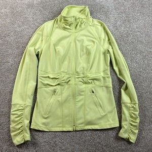 Zella Womens Knit Jacket M Yellow Green Athletic Running Ruched Workout Stretch